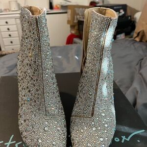 Betsey Johnson Glittering Silver Rhinestone Booties